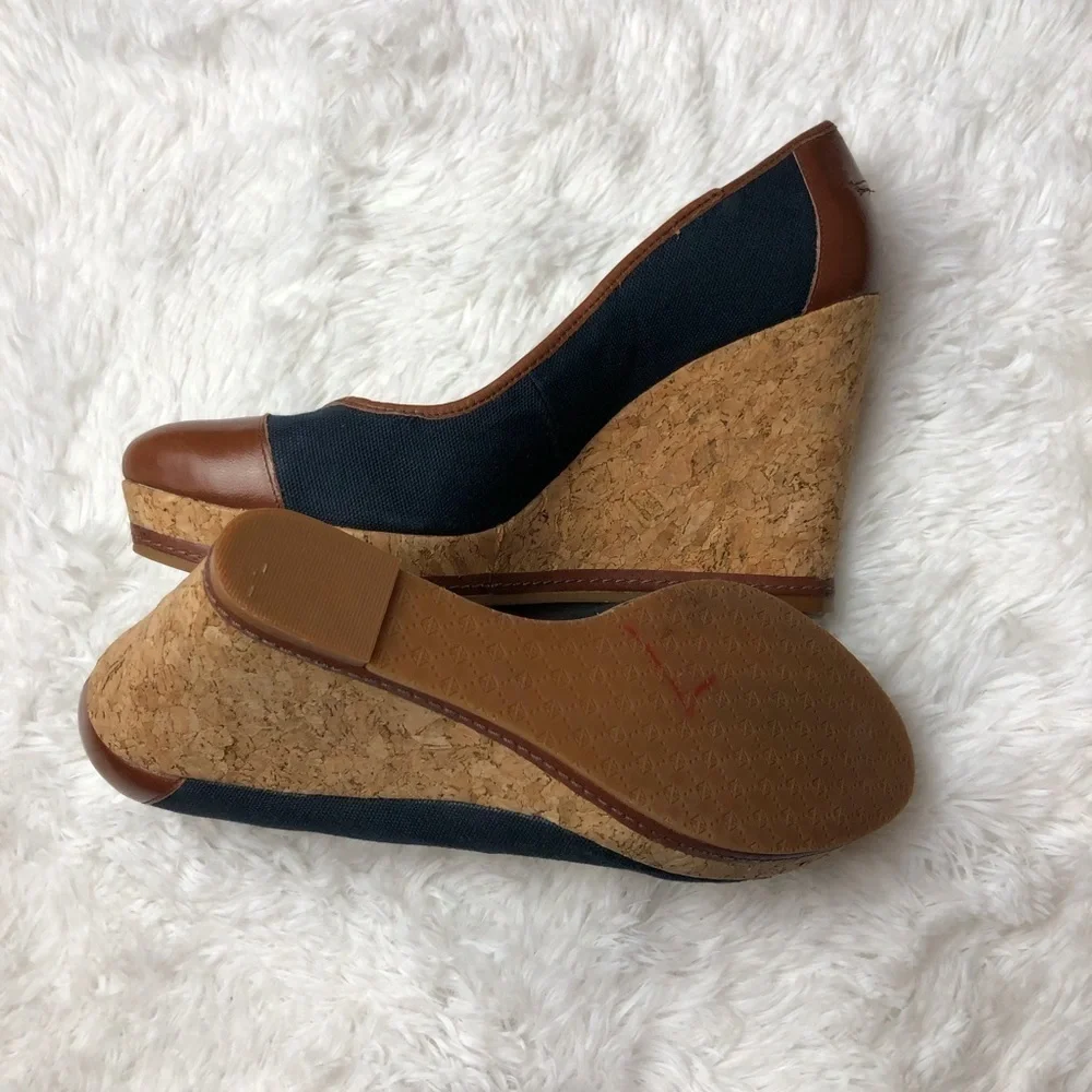 ANTONIO MELANI Blue/Brown/Cork Drew Wedge Sz 10